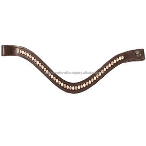 Brida de caballo de cuero curtido vegetal Premium equino, bandas de cejas con forma de onda con incrustaciones de cristales multicolores de Color personalizado - Product Image 4