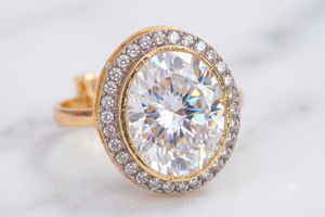 Luxury Oval Cut Halo Engagement <b>Ring</b> 24K <b>Gold</b> Plated Dual Tone Micro Pave CZ Stone Statement <b>Cocktail</b> <b>Rings</b> Women Fashion - Product Image 6