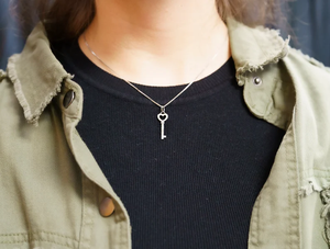 Solid Rose Gold Plated <b>Key</b> Pendant Necklace With Heart Cutout Classic Alloy Chain Unisex Everyday Wear - Product Image 4