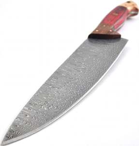 Couteau de chef artisanal en acier au carbone avec manche en bois segmenté, qualité DIY, personnalisable OEM, lame Drop Point, longueur totale 13 pouces - Product Image 4