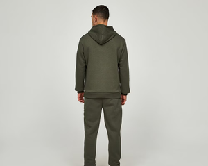 Men's Olive Green Hooded Fleece Sweatshirt And Pants <b>Set</b> Casual Autumn Wear <b>Knitted</b> Solid Color Track Suit - Product Image 1