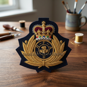 Custom Embroidered Cap Badge With Anchor And Laurel Wreath <b>Sew</b>-On Fabric Patch For Uniform Garment - Product Image 2