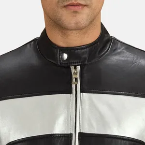 Randolf <b>Silver</b> Black Leather Waterproof Men's Winter Biker <b>Jacket</b> - Product Image 4