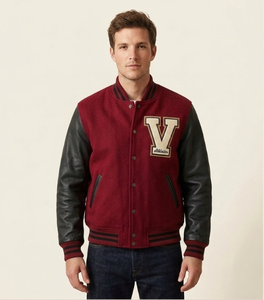 Chaqueta de invierno negra con mangas, 100% lana, ecológica, cortavientos, con insignia bordada color granate, personalizada Heritage - Product Image 1