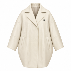 Abrigo de Piel Genuina para Mujer, Estilo Cocoon |   Camel color marfil negro |   Fabricante OEM ODM |   Diseño de Calidad Premium |   Ropa de Cuero | - Product Image 1