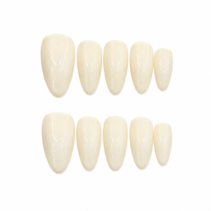 Medio Almendra Uñas Acrílico Clásico Blanco Puro y Blanco Cremoso Diseño Minimalista Pre-diseñado Crema Esmalte para Uñas - Product Image 1