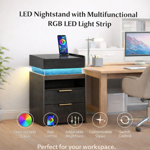 Mesita de Noche Inteligente con Estación de Carga, Puertos USB y Tipo-C, Cargador Inalámbrico, Luz LED y Cajón Oculto con Cerradura - Product Image 5