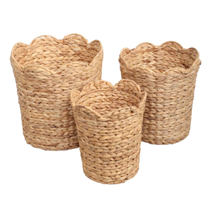 Versatile Woven Waste <b>Bin</b>, Water Hyacinth Basket for Kitchen Bathroom & Office, Natural Fiber Trash Can <b>with</b> Handle From Vietnam - Product Image 1