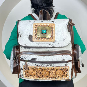 กระเป๋าผ้าอ้อมเด็กหนังวัวแท้ลายฉลุแฟชั่นใหม่ปี 2025 ประดับด้วยหินเทอร์ควอยซ์ กระเป๋าเป้สะพายหลังสำหรับเดินทางกลางแจ้งสุดหรูสำหรับผู้หญิง - Product Image 4