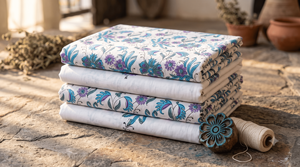 Tela de algodón estampada a mano india al por mayor, estampado floral de Jaipur, textil para confección de vestidos, material para prendas por yarda - Product Image 1