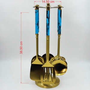 High Quality <b>Gold</b> Plated Set of 6 <b>Kitchen</b> Set Resin Handle with Stand Stainless Steel Easy to Clean Dishwasher Safe for <b>Kitchen</b> - Product Image 6