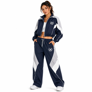 Nylon Windbreaker Tracksuit Contrast Panel Full <b>Zip</b> Top Relaxed <b>Trousers</b> Custom Embroidery Sportswear - Product Image 3