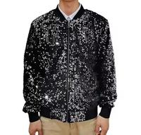 Blouson Bomber Homme à Paillettes Col Montant Fermeture Éclair Coupe-Vent Décontracté Printemps Coupe Droite Motif Uni Polyester