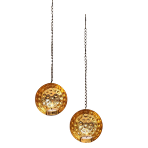 Porte-bougie suspendu en laiton doré avec trois coupelles pour bougies, pour la décoration de la maison - Product Image 2