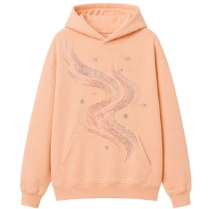 Sudadera con Capucha Extra Grande para Mujer, Diseño de Ondas con Pedrería Rosa Melocotón, Sudadera de Felpa Premium, Ropa Casual de Calle, Personalizable - Product Image 1
