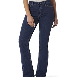 Jeans de Mezclilla de Cintura Alta y Pierna Recta para Mujer, Lavado Oscuro, Estilo Casual, Corte Regular, Azul Sólido, Estilo Otoñal - Product Image 1