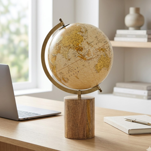 Decorative Wood, Iron & Plastic Table Globe | Vintage Rotating World <b>Map</b> Globe for Study Table, Office Desk & Library Decoration - Product Image 2