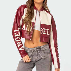 Blouson de moto vintage en cuir véritable pour femme, style racing court avec logo brodé OEM - Product Image 3