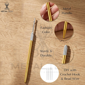 Gold Aluminum Pen Style Hair Extension Loop <b>Threader</b> Latch Hook Pulling <b>Needle</b> Kit With 4 Interchangeable Tips Salon Supply - Product Image 6