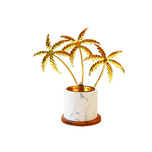 Wholesale Luxe Golden Palm Tree Incense Vessel Marble Print Base <b>Wooden</b> <b>Plinth</b> Stand - Product Image 2