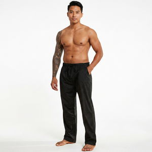 Pantalon de survêtement noir en polyester pour adultes, taille élastique, coupe ample mi-taille, longueur intégrale, poches latérales, décontracté pour le printemps - Product Image 4