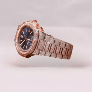 นาฬิกาควอตซ์ทรงกลมสีโรสโกลด์ประดับเพชรโมอิสซาไนต์หรูหราสำหรับขายส่งจากอินเดีย - Product Image 4
