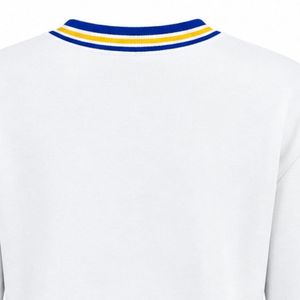 Pull blanc à col en V avec broderie EP bleu et or, manches longues, tricot universitaire, col, poignets et ourlets côtelés rayés - Product Image 4