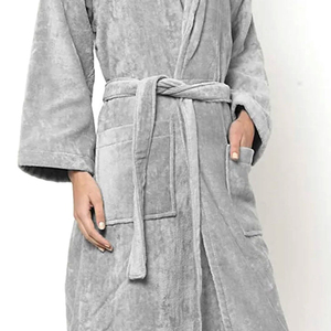Peignoir de luxe thermique pour femme, col en V, longueur genou, en coton et fibre de bambou, style hôtelier et spa, avec fermeture à cordon sur le devant - Product Image 5