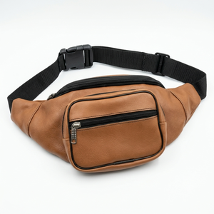 กระเป๋าคาดเอวหนังแท้สีน้ำตาล Royal Leather Works พร้อมสายสะพายสีดำปรับได้และซิปปิด คุณภาพสูงสำหรับการเดินทางและกิจกรรมกลางแจ้ง - Product Image 1
