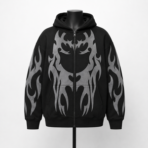 Sudadera con capucha personalizada para hombre con estampado de llamas, negra, oversize, estilo streetwear, de forro polar, al por mayor - Product Image 1