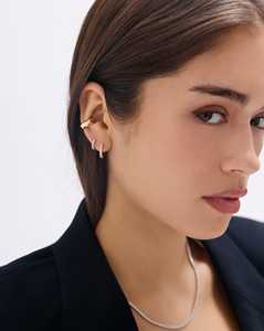 Diamond <b>Hoop</b> <b>Earring</b> <b>Solid</b> 14K <b>Solid</b> Gold Bridal Minimalist Elegant Classic Luxury Jewelry Round Cut Lab Grown Huggies Wholesale - Product Image 6