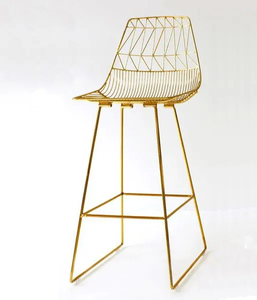 Modern Metal Wire Bar <b>Stool</b> Gold Finish High <b>Back</b> Design - Product Image 4
