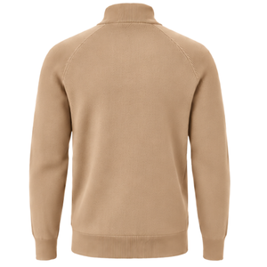 <b>Mens</b> Knitted Zip Up Funnel Neck <b>Cardigan</b> Long Sleeve Ribbed Cuffs Hem Tan Brown Sweater Jacket with Side Pockets Classic Fit - Product Image 2