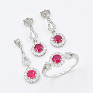 Ensemble de bijoux de mariage pour femme en argent sterling 925 plaqué or rose rubis avec boucles d'oreilles, bague, pendentif et collier - Cadeau - Product Image 1