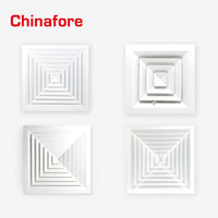 Diffuseur d'air carré en aluminium à 4 voies pour plafond, grille d'aération HVAC avec registre pour conduit de climatisation