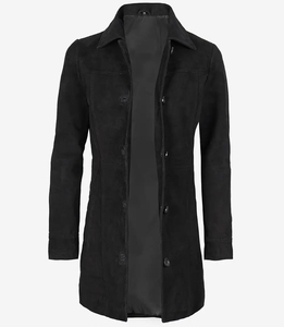 Gabardina Larga Negra para Mujer, Manga Larga, Cuello Camisero, Cierre de Botones, Ropa Exterior Informal para Otoño, Material de Poliéster - Product Image 1