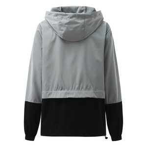 เสื้อแจ็คเก็ตกันลมกันฝนแบบมีฮู้ด สกรีนโลโก้ได้ สีเทา-ดำ ซิปปิด ทรงลำลอง ใส่ได้ทั้งชายและหญิง เหมาะสำหรับฤดูใบไม้ร่วง - Product Image 2