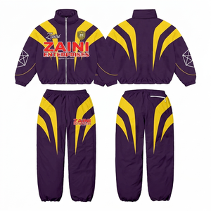 Traje Cortavientos de Poliéster Taslon Premium de 120 GSM, Amarillo y Morado con Paneles Curvos, Diseño de Logotipo Impreso Personalizado - Product Image 1