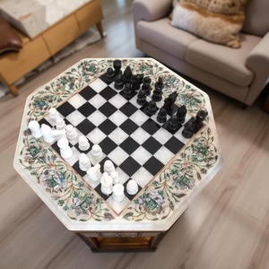 Marble Inlay Chess Table Designs Luxury Stone Chess Game <b>Board</b> Eco-Friendly Chess <b>Board</b> Flower <b>Angel</b> Design Black Sapphire Look - Product Image 1