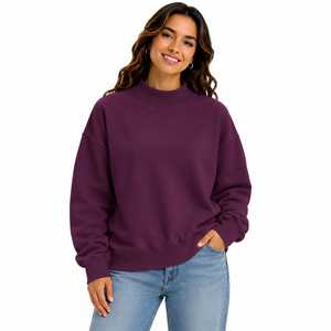 Sweat-shirt pull-over col roulé ample et personnalisé pour femme, 100 % coton, brodé, anti-plis, respirant, couleur unie - Product Image 1