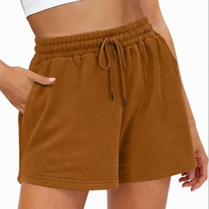 Women's White Cotton Fleece Shorts High <b>Waist</b> Drawstring Casual Loose Fit Breathable Knitted Regular Style Wholesale Supplier - Product Image 6