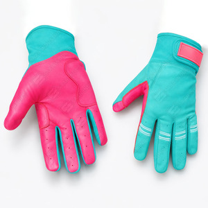 ถุงมือตีเบสบอลสีชมพูและสีเขียวอมฟ้า พร้อมแถบตีนตุ๊กแกสำหรับผู้ใหญ่ ถุงมือตีเบสบอลหนังสำหรับทุกเพศ - Product Image 1