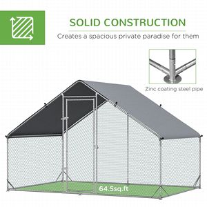 Grande Gabbia per Pollame da Esterno in Acciaio Zincato Argentato con Porta Bloccabile, Copertura per Pollaio Utilizzabile per Allevamenti di Polli - Product Image 6