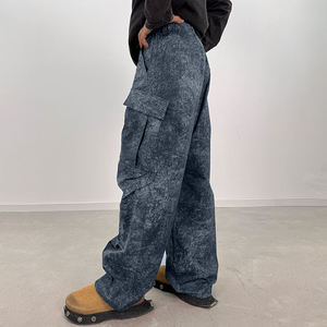 Pantalones de mezclilla tipo carpintero con estampado en relieve 100% algodón, estilo streetwear personalizado, con doble rodilla, para hombre - Product Image 2