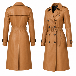 Women's Genuine Leather <b>Trench</b> <b>Coat</b> | Cognac Black <b>Burgundy</b> | OEM ODM Manufacturer | Premium Quality Design | Leather Wear | - Product Image 3