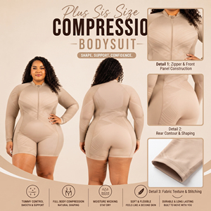 Traje de baño enterizo corto de talla grande para mujer, de manga larga con media cremallera, de poliéster y elastano - Product Image 6