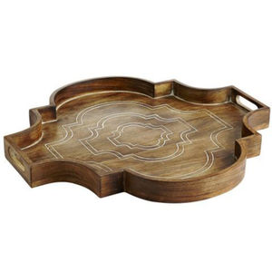Juego de 3 bandejas de servir marroquíes antiguas, talladas a mano en madera de sheesham, platos de servir café de madera maciza hechos a mano con asas. - Product Image 3