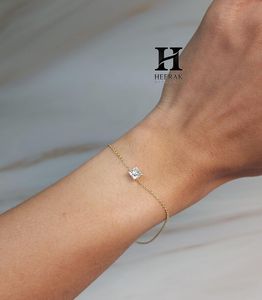 14K Gold Minimalist Princess Cut Diamond Solitaire <b>Bracelet</b> for Women S925 Sterling <b>Silver</b> Dainty Square Stone Chain <b>Bracelet</b> - Product Image 3