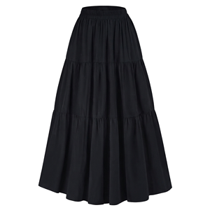 Women's <b>Elastic</b> <b>Waist</b> A-Line Tiered <b>Skirt</b> Solid Color Chiffon Pleated Ankle-Length Ruffles Comfortable All Seasons - Product Image 4