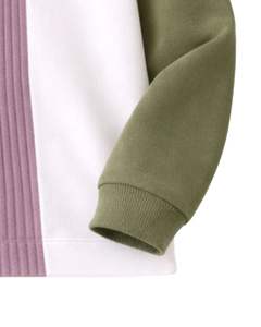 Sudadera Polo Personalizada para Hombre, Verde Oliva, Rosa y Blanca, con Cierre de Cremallera de un Cuarto, Paneles Acanalados, Estilo Casual, de Forro Polar, Manga Larga, Ropa Urbana - Product Image 6